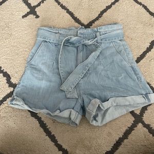 paper bag denim shorts with belt